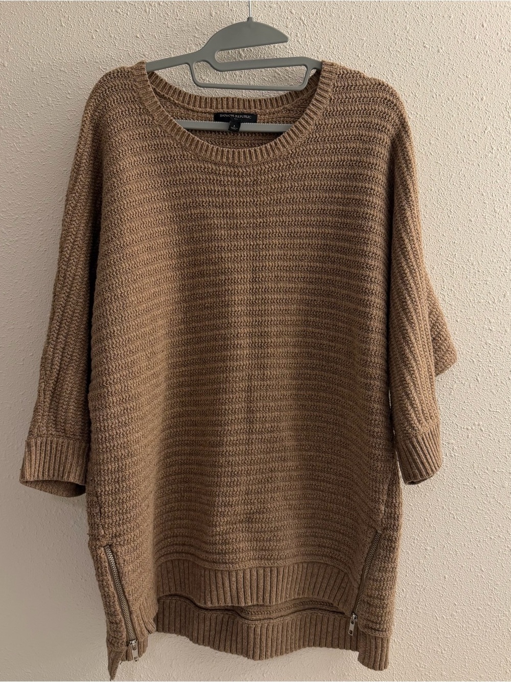 Banana Republic Camel Crewneck Sweater with Hem Zips